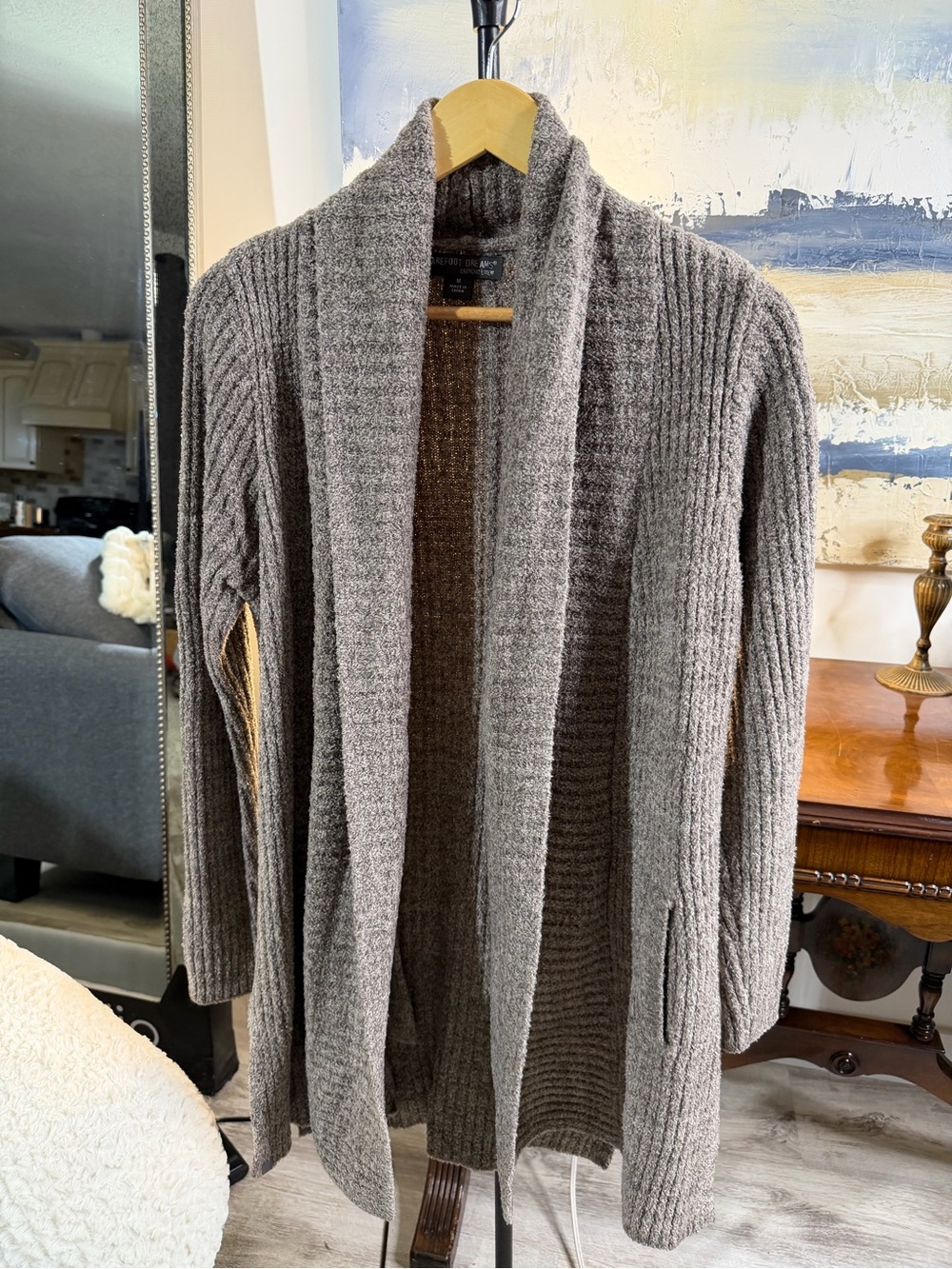 Barefoot Dreams Gray Open-Front Ribbed Cardigan